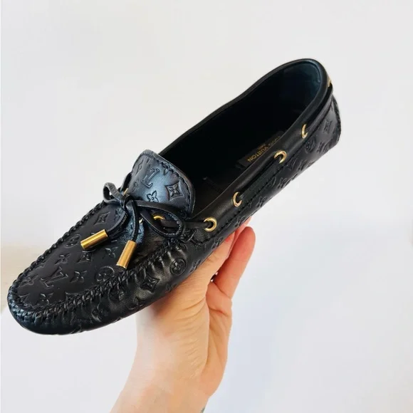 NWOT Louis Vuitton Black Monogram Loafers with Gold Accents - Picture 11 of 16